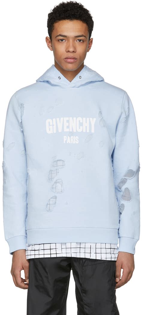 blue distressed givenchy hoodie|Givenchy distressed layered hoodie.